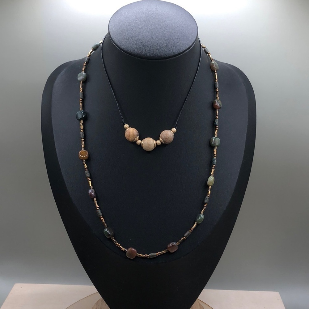 Curated bundle stone beaded necklaces boho style Nahmu and Artisan vintage.